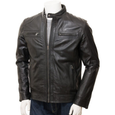 black leather biker jacket