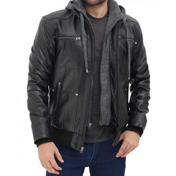 Black Hooded Leather Jacket