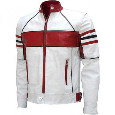 Mens Red and White Leather Jacket