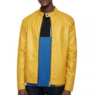 Mens Customized Biker Yellow Jacket